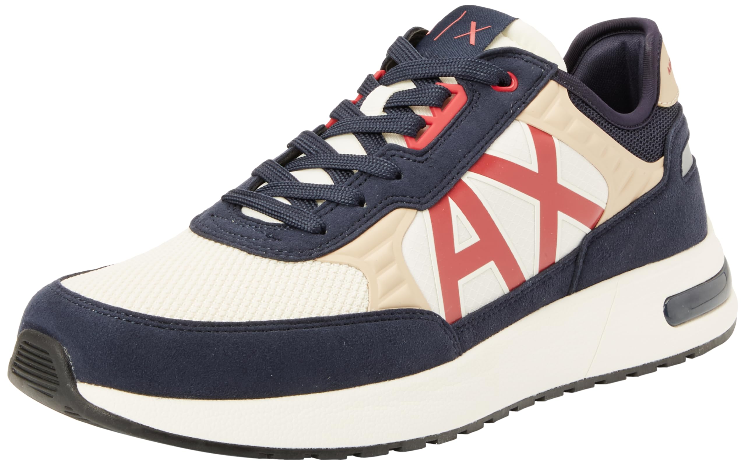 Armani Exchange Men's Dusseldorf Embossed Geometric Motifs Sneaker Lace up Navy+ Safari+ red,41