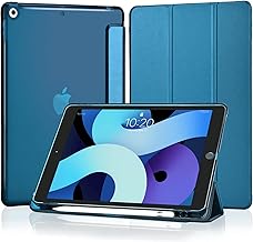 4UBonLife iPad 9th/8th/7th Generation Case 10.2 Inch 2021/2020/2019 with Pencil Holder, Lightweight Slim Protective Case with Translucent Hard Back Cover for iPad 9/8/7, Pavoreal Blue