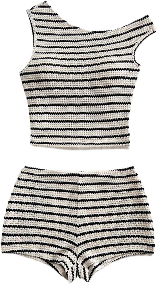 Women's Casual Striped Camisole And Shorts Set Summer 2-Piece Outfit