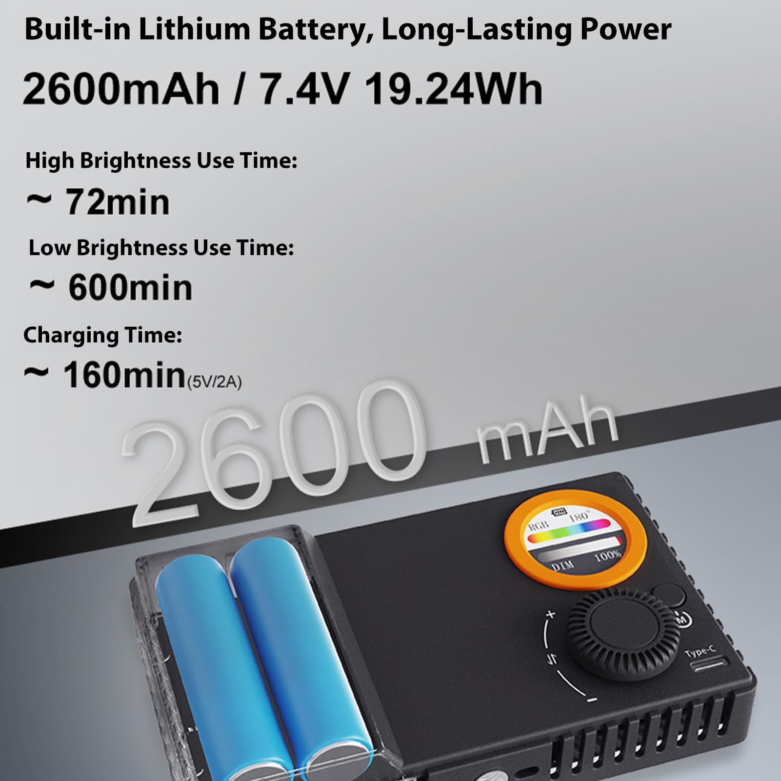 Fockety Luz de Vídeo RGB, 15 W, Luz de Cámara LED Regulable de 1800 K a 9000 K, Luces de Relleno de Plástico Recargables de 2600 MAh con 168 Luces para Fotografía, Vlogging