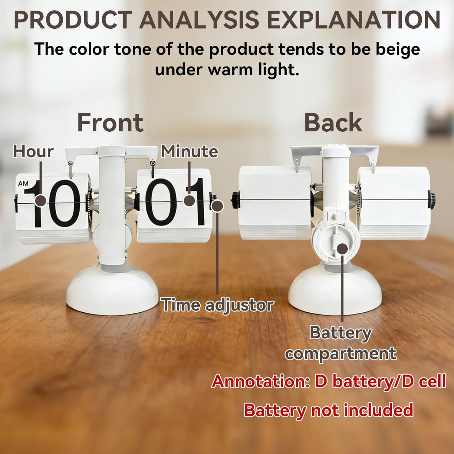 Step-by-step guide for battery installation in the HERCHR Retro Flip Digital Desk Clock.