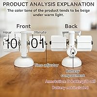 Vista 8 de Reloj Flip Retro, Diseño Vintage Flip Escritorio Reloj Mesa con Batería Digital Abajo wіth Interno Gear Operado (blanco)