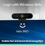 Logitech Brio 4K Webcam, Video Calling, Noise-Cancelling mic, HD Auto Light Correction, Wide Field of View, Windows Hello Works with Microsoft Teams, Zoom, Google Meet, PC/Mac/Laptop/MacBook/Tablet