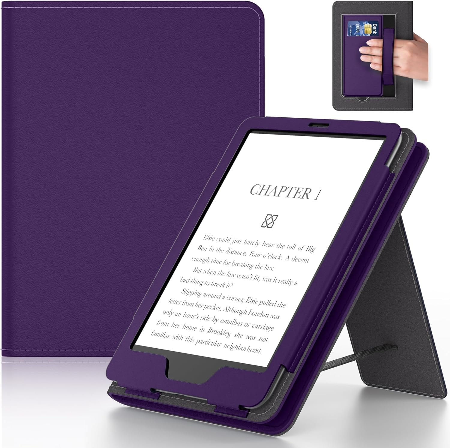 7 inch Case with Hand Strap and Stand,Incompatible with Old Version, Durable Synthetic Leather Cover with Auto Sleep Wake,Purple
