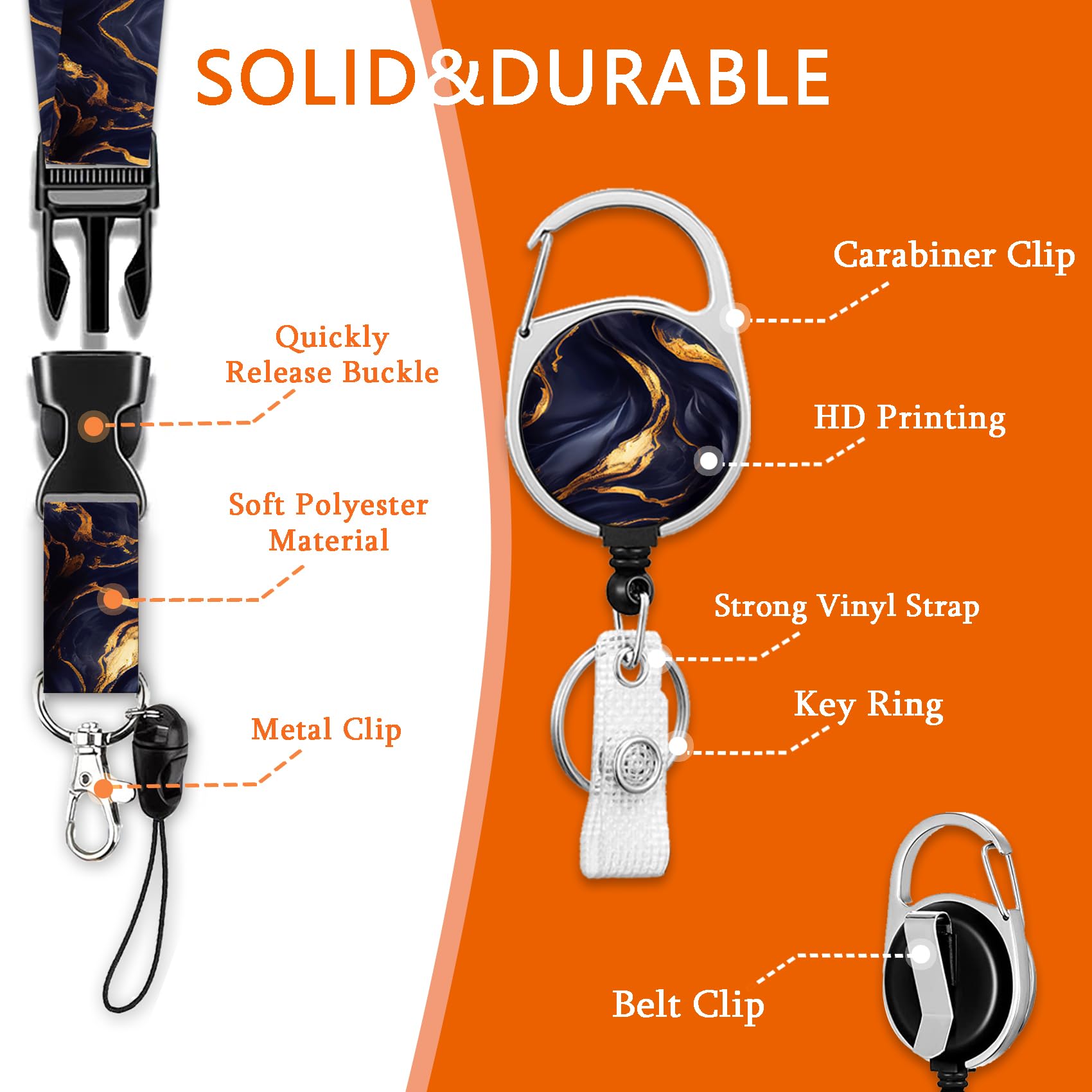 Retractable ID Badge Holder With Lanyard - Black Badge Reel For Nurses, Teachers & Office Workers