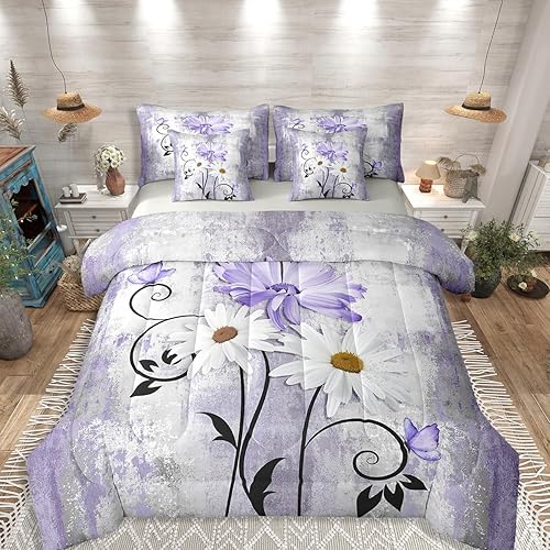 Ombre Purple Bedding Sets Country Daisy Flowers Bed In A Bag King Size Comforter