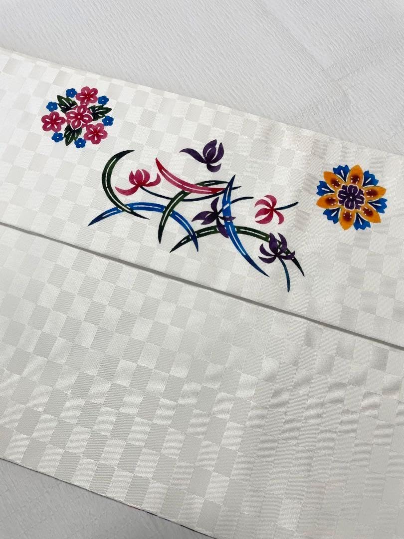 本場琉球紅型 名古屋帯 正絹 ホワイト安里びんがた工房 本場琉球びんが