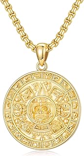 Seiyang アステカカレンダーネックレス スターリングシルバー ラウンドアステカマヤ暦ペンダントネックレス ジュエリー 2mm 22+2インチ ロロチェーン付き, スターリングシルバー、ステンレススチール。, 宝石なし