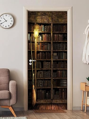 Miniatura 13 de artfanke Adhesivo 3D para puerta, 33.5 x 84.6 pulgadas, papel tapiz autoadhesivo impermeable, mural para puerta, póster vintage de radio Boombox de