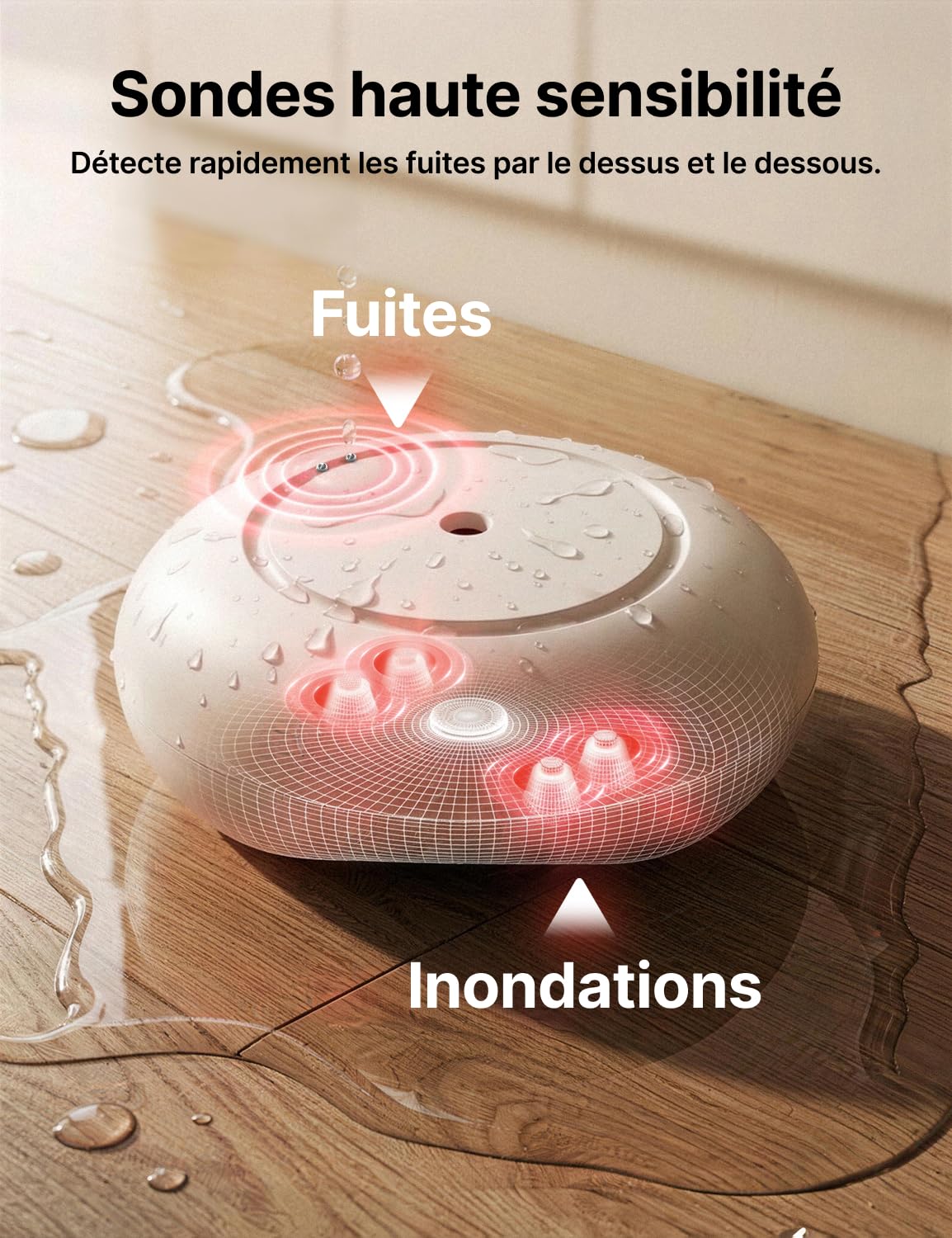 X-Sense Détecteur de Fuite d'eau Connecté avec Station de Base SBS50, Détecteur d'eau Wi-FI avec Alarme 110 DB, Portée Jusqu'à 500 m, Idéal pour Cuisines, sous-sols, Salles de Bains, SWS55
