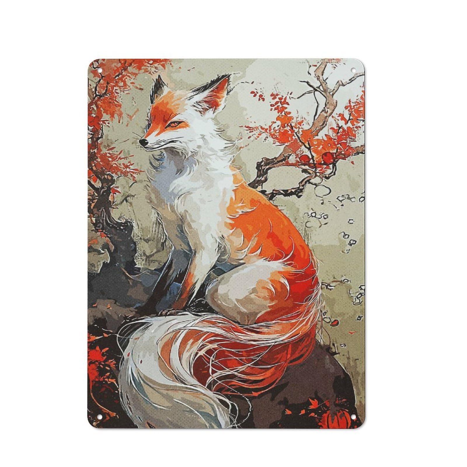 Junmoney Style-19 Vintage Tin Sign 40X30cm With Fox Mystic Art For Home Bar Wall, Metal Sign Decor For Home Bars And Entertaining Spaces