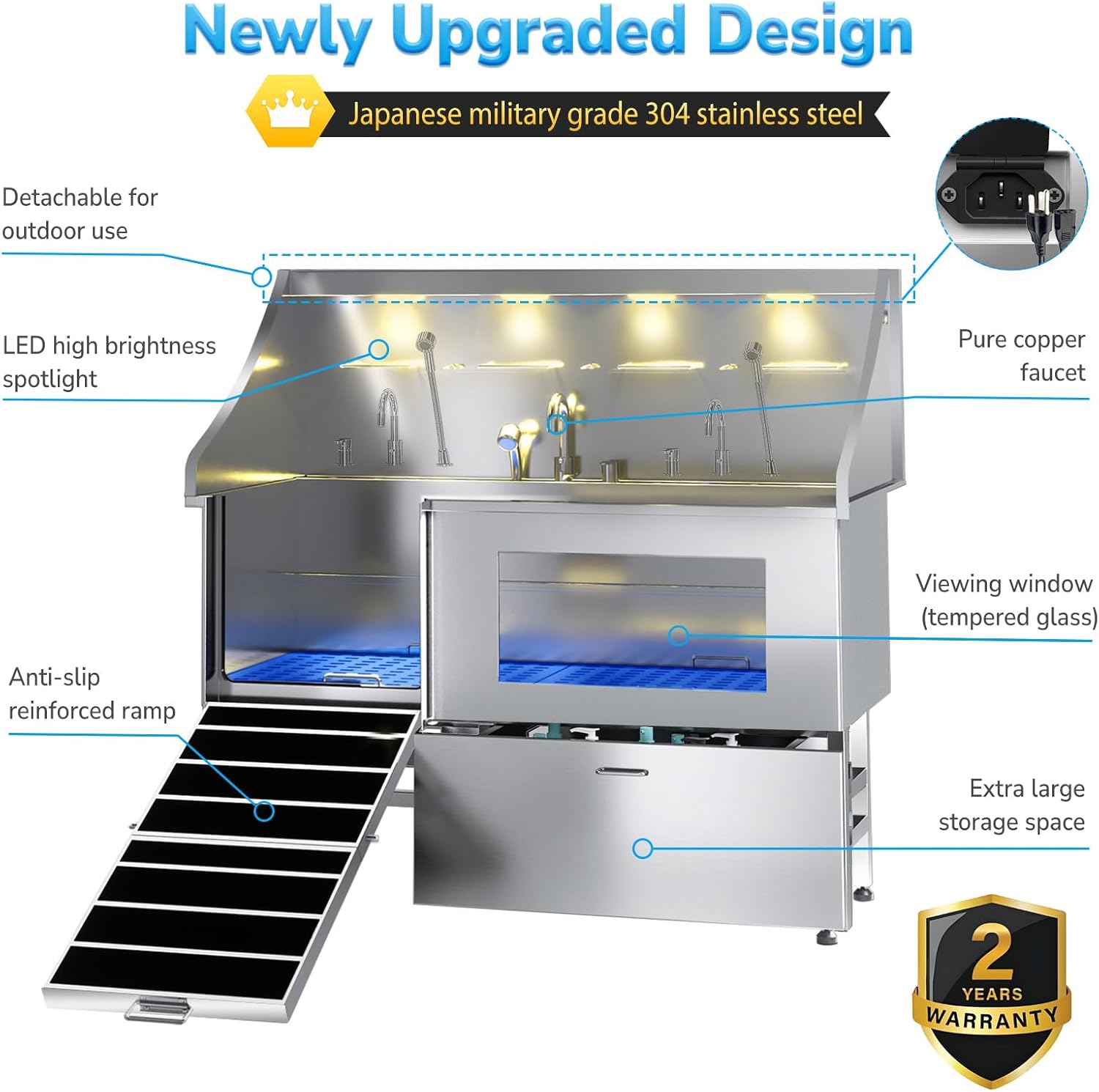 50" Stainless Steel Dog Grooming Station with Ramp and Drawer