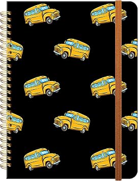 Ruled Spiral Writing Notebook,A5 Hardcover Lined College Journal for Women,Strong Twin-Wire Binding with Premium Paper,8.4" X 6",Perfect for School,Office,HomeCute Bus