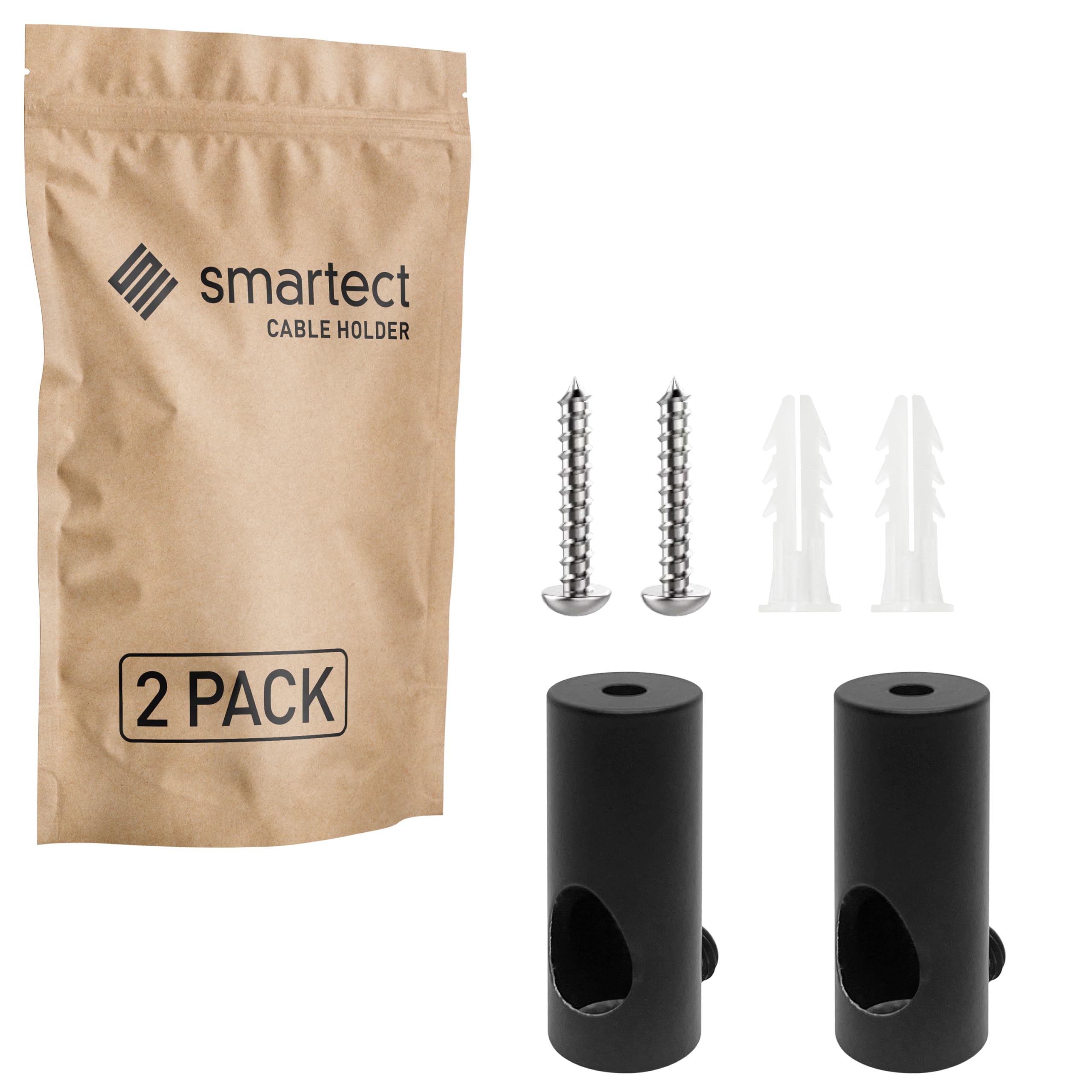 smartect Decentratore da Parete e Soffitto per il fissagio dei Cavi[2 Pezzi, Nero] Gancio da soffitto con viti e tasselli, Supporto in superficie per il tuo progetto fai-da-te