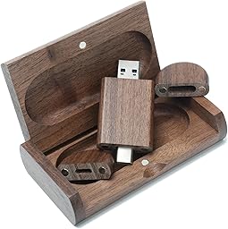 8GB USB C Flash Drive USB 2.0 Flash Drive High Speed Dual OTG Pen Drive Walnut Wood Box for TV, Car, Smartphones, PC, Laptop