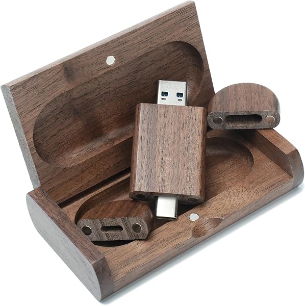 8GB USB C Flash Drive USB 2.0 Flash Drive High Speed Dual OTG Pen Drive Walnut Wood Box for TV, Car, Smartphones, PC, Laptop - 1