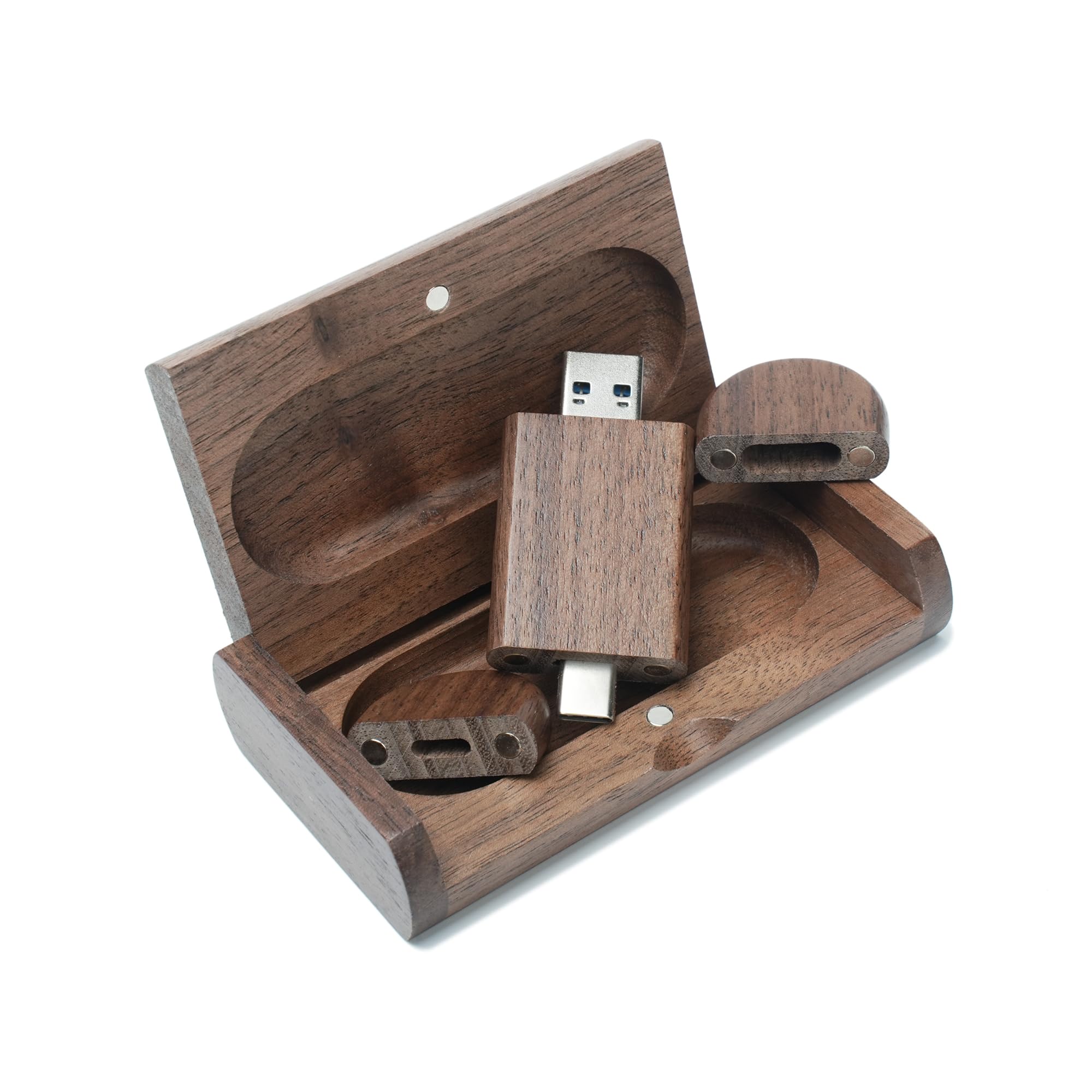 8GB USB C Flash Drive USB 2.0 Flash Drive High Speed Dual OTG Pen Drive Walnut Wood Box for TV, Car, Smartphones, PC, Laptop - 1