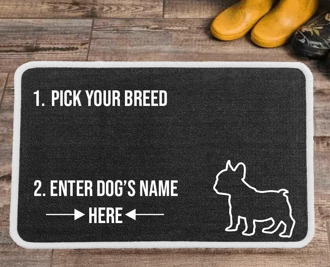 PET REBELLION | Machine Washable & Absorbent | Personalised Extra-Large Pet Feeding Mat | Customisable with Your Pet's Name | Non-Slip Backing | French Bulldog Charcoal — image 1