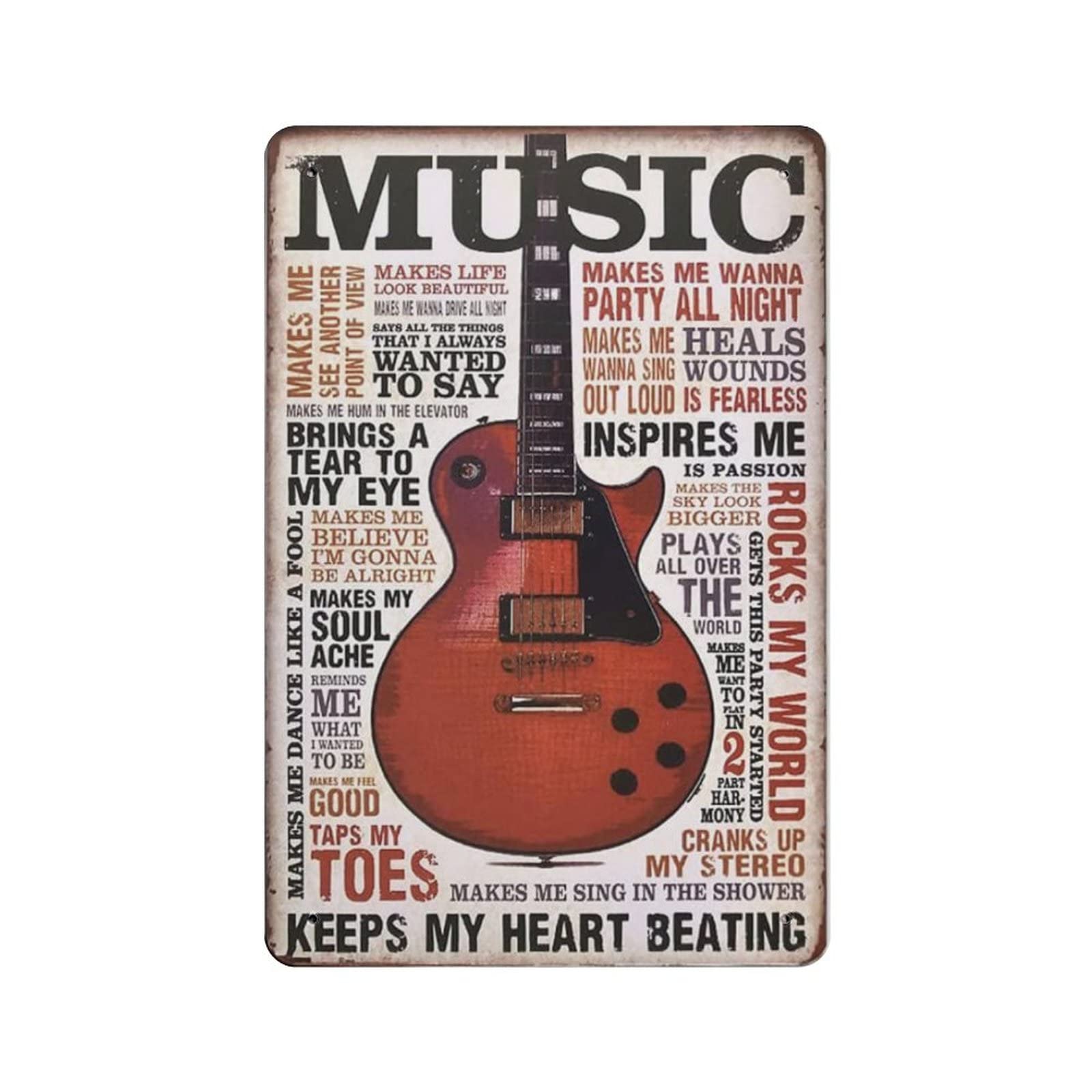 AOOEDM Guitar Music Vintage Tin Sign Metal Tin Signs for Man Cave Funny Art Wall Plaque Kitchen Bar Pub Coffee Shop Wall Decor