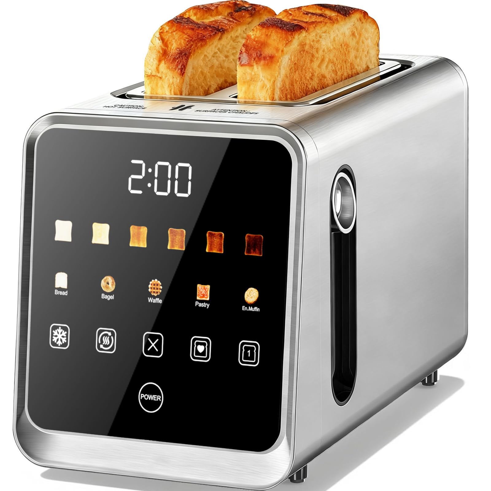 tostapane intelligente a 2 fette, display touch digitale con funzione di memoria, slot extra larghi da 1,5 pollici, 5 tipi di pane e 6 impostazioni dorate, 900 W per tostatura rapida, modalità