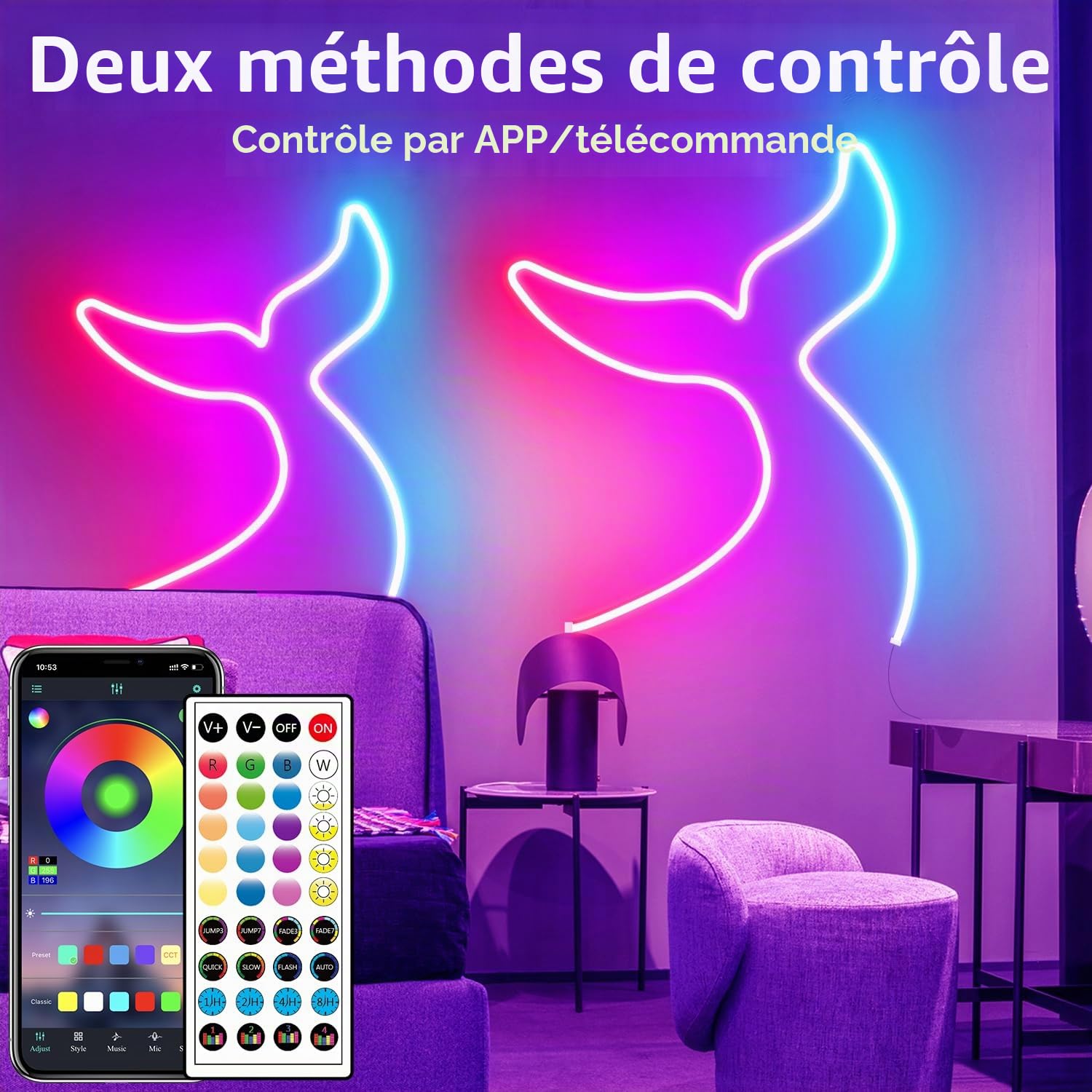 Segrass Bande LED Néon de 10 m avec commande APP, télécommande, bande RGB flexible étanche IP65, bande de 24 V pour la décoration de la chambre, de la pièce et de l'extérieur