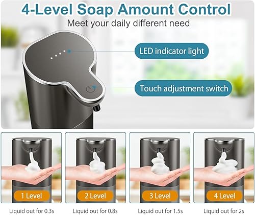 Miniatura 3 de Dispensador de jabón, dispensador automático de jabón espumoso con 4 controles de volumen ajustables, sin contacto, recargable, manos libres, bomba