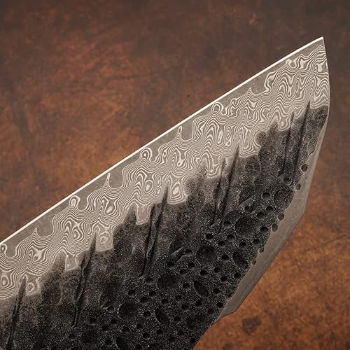 Miniatura 8 de Cuchillo chino VG10 Damasco de acero para cocina, 8.5 pulgadas profesional hecho a mano con mango de madera estabilizado Burl para carne y verduras