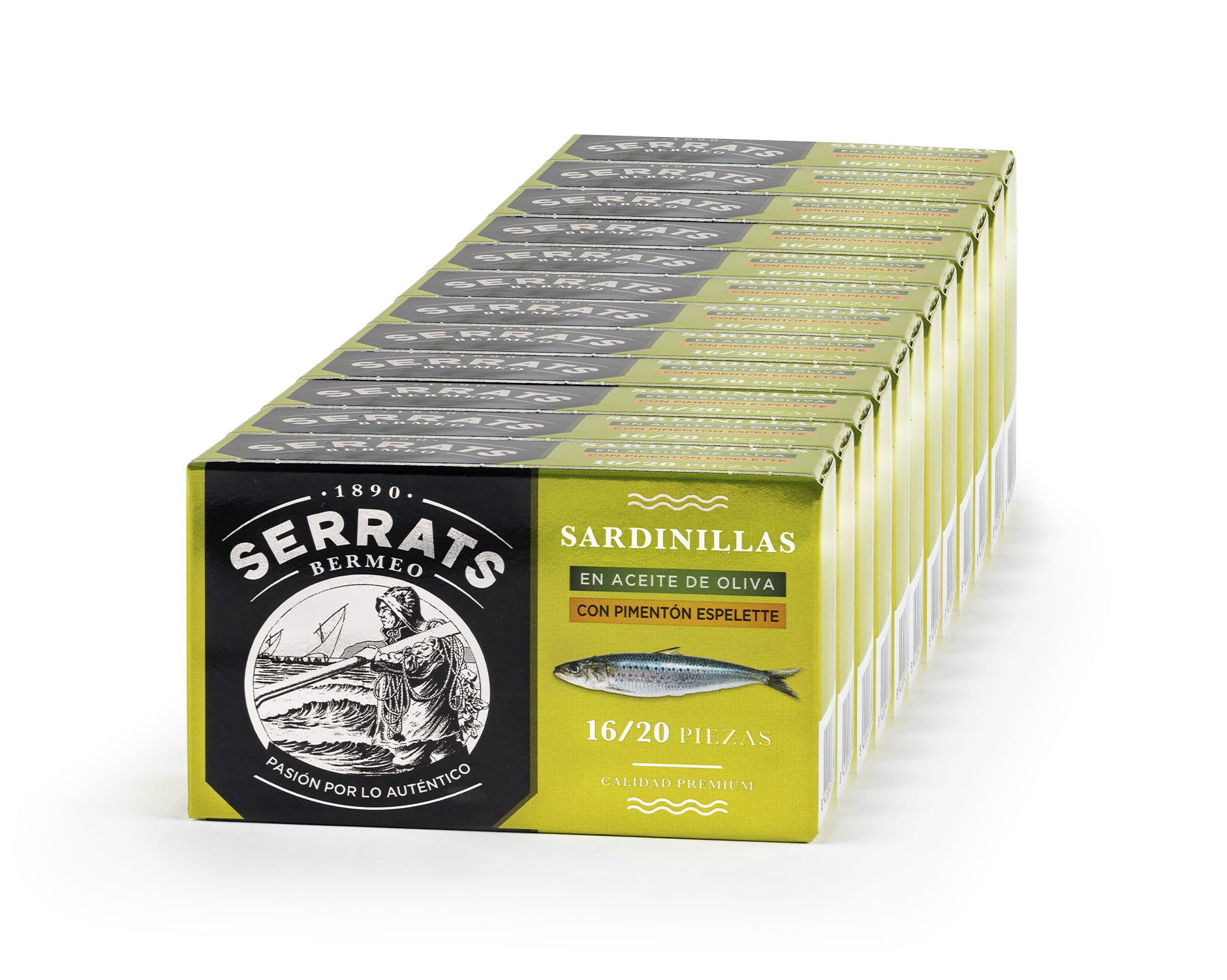 SERRATS - 12 sztuk - Małe sardynki w oliwie z oliwek i papryka z Espelette (16-20 sztuk/pudełko)