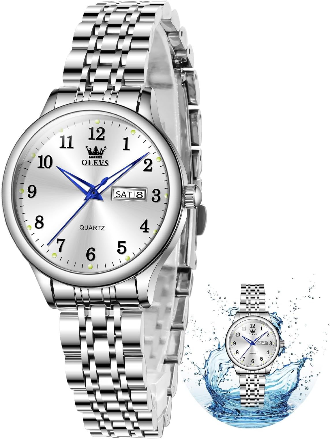 Luxury Ladies Watches,Women's Watch with Day and Date,Female Watch for Small Wrist,Gold Stainless Steel Watches for Women,Easy Read Ladies Wrist Watches Waterproof（Adjustable Strap