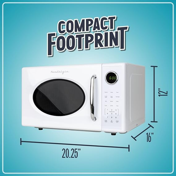 Nostalgia Retro 1000W Microwave Oven 1.1 Cu Ft Capacity Child Safety Lock, 8 Auto-Cook Settings Countertop Kitchen Appliance White