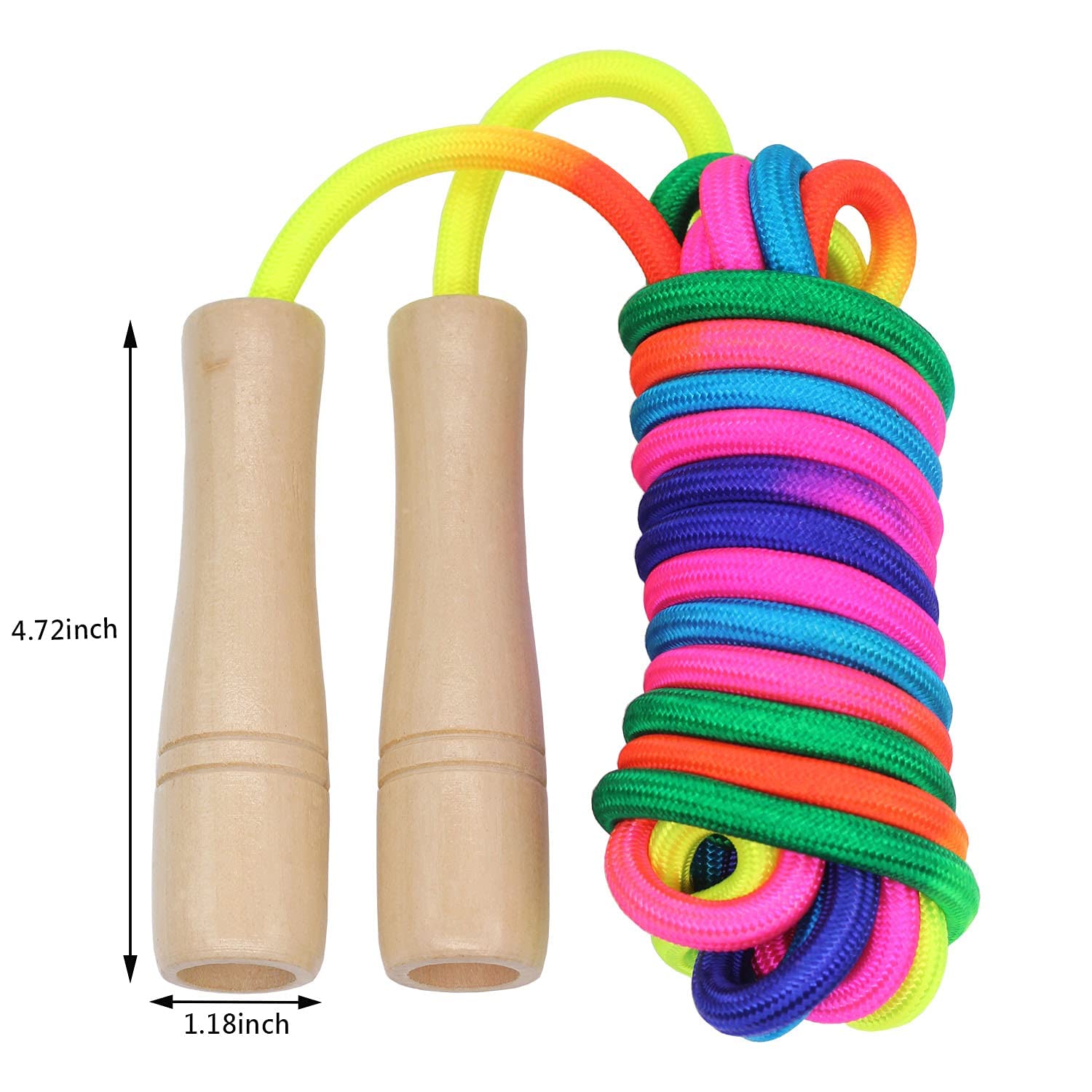 Corda per saltare multiplayer, colori arcobaleno, lunga per bambini, con impugnatura a sfera in legno, regolabile, per attività all'aria aperta