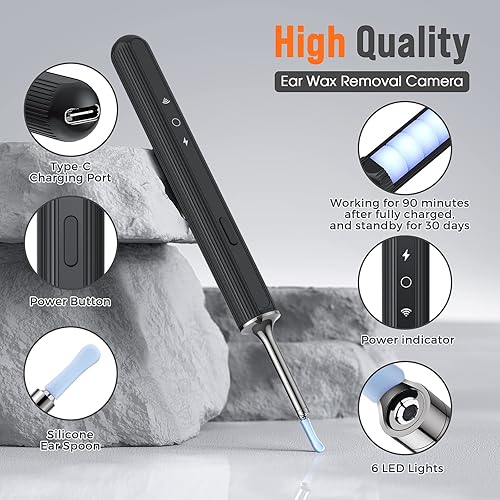 Miniatura 5 de Kit de eliminación de cera de oído, kit de eliminación de cera de oídos con 1080P HD, limpiador de oídos con cámara y luz, kit de limpieza de oídos