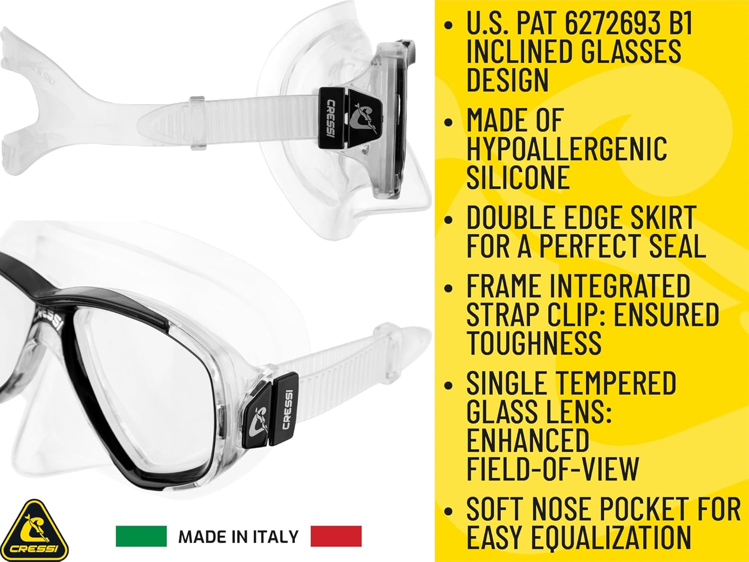 Adult Small Inner Volume Silicone Mask for Scuba, Snorkeling - Perla: Made in Italy by Cressi