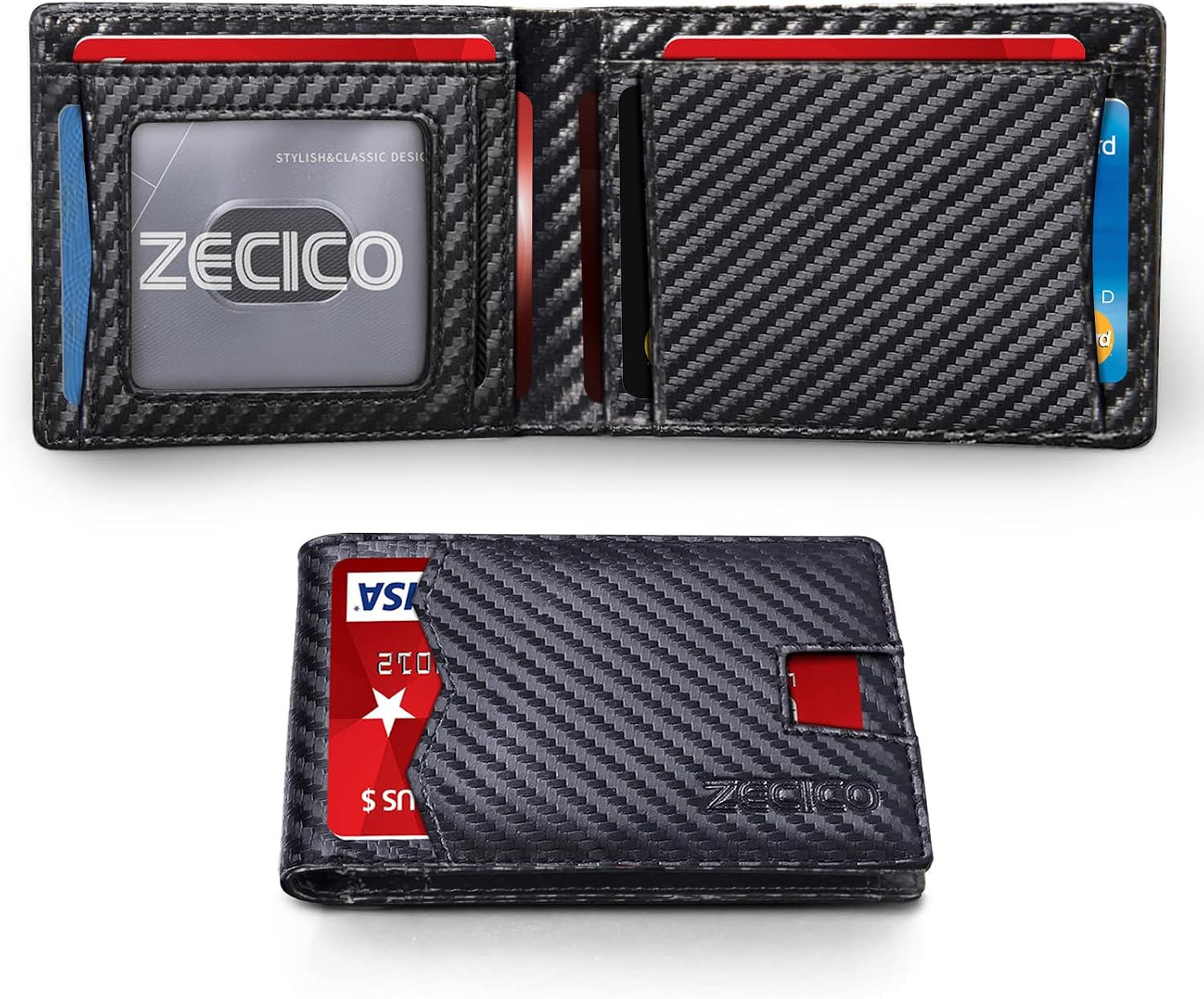 Wallet RFID Slim Minimalist Mens Bifold leather Card Holder RFID blocking wallets Small Thin Front pocket smart Fit travel Purse with ID window Gift box