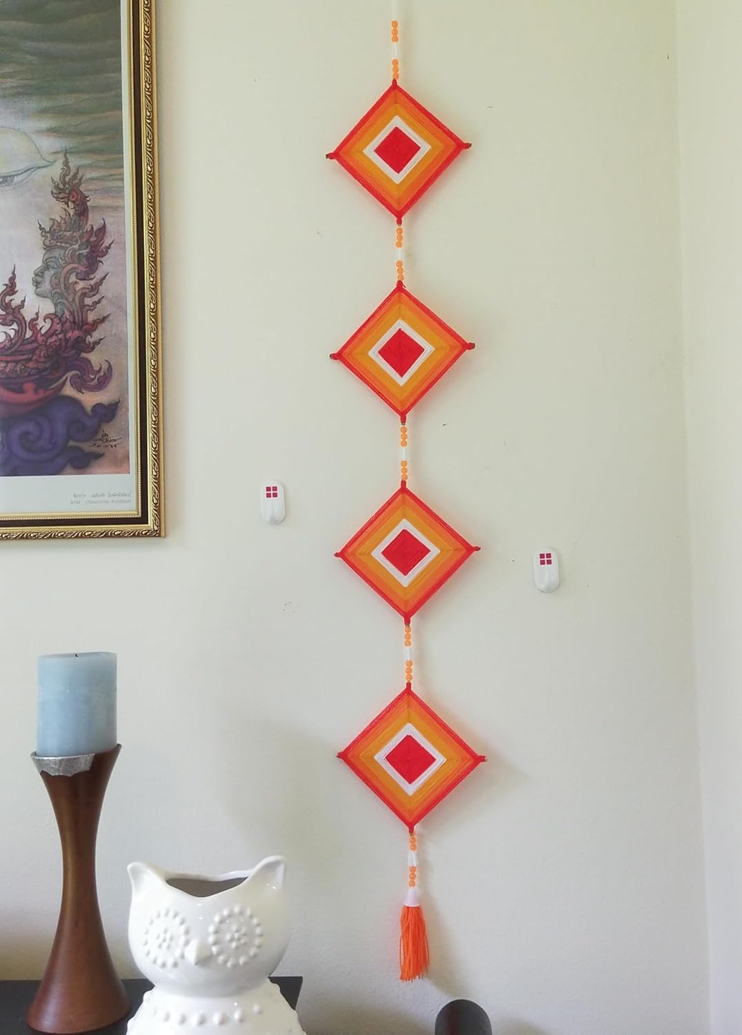 Wall Decorative Dreamcatcher Orange Tung Hanging Square Ornaments with Beads 6" Diameter and 40" Long D-106
