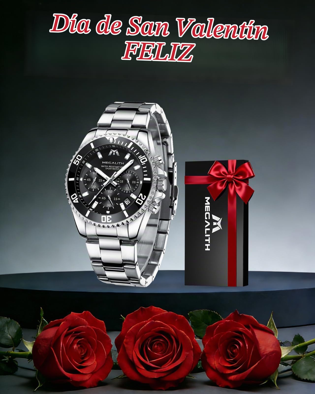 MEGALITH Relojes Hombre Acero Inoxidable Relojes Grande de Pulsera Cronógrafo Impermeable Elegante Reloj Analógico Hombre Diseñador Luminosa Fecha, Regalos para Hombres