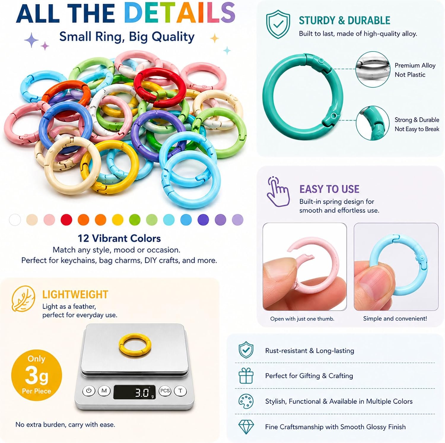 Hanyoung 60 PCS Colorful Alloy Spring O-Ring Keychain Clasps image 3