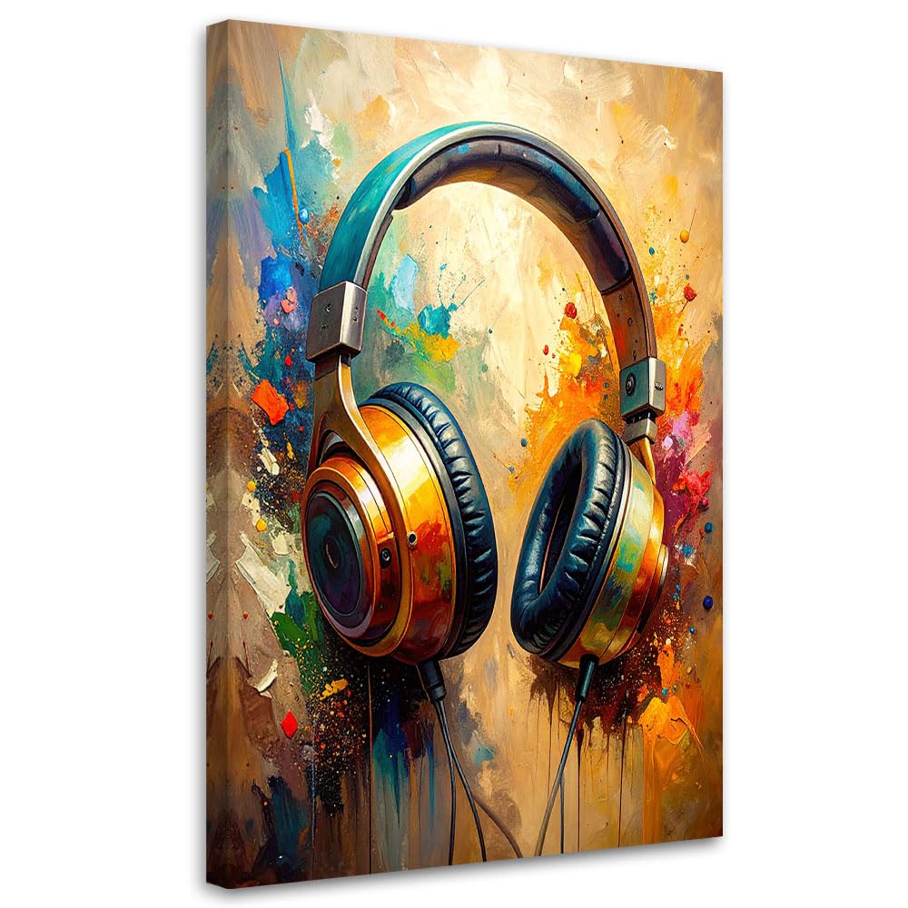 Feeby Stampe Da Parete - Quadri Soggiorno - Cuffie da DJ Musica Astratto - 70x115 cm - Decorazioni Camera Da Letto