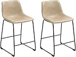 HOMCOM 24" Counter Height Bar Stools Set of 2, Vintage PU Leather Bar Chairs, Kitchen Stools with Footrest for Home Bar, Dark Brown