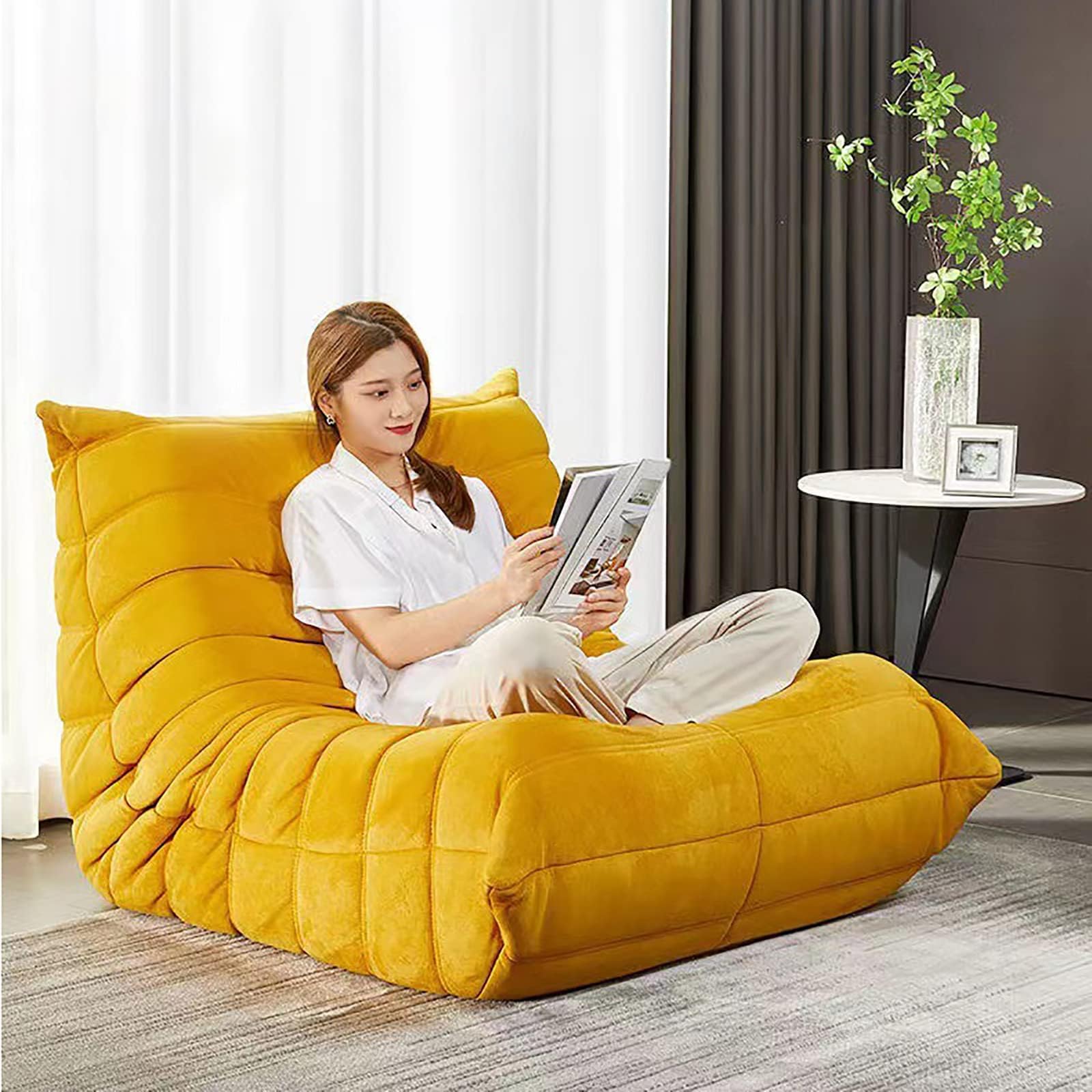 Bean Bag Chairs, Lazy Sofa Chair Reclining, Corner Chair Sofa for Living Room Bedroom Salon Office, Soft Tufted Foam Chair with Ergonomic Backrest 85CM B