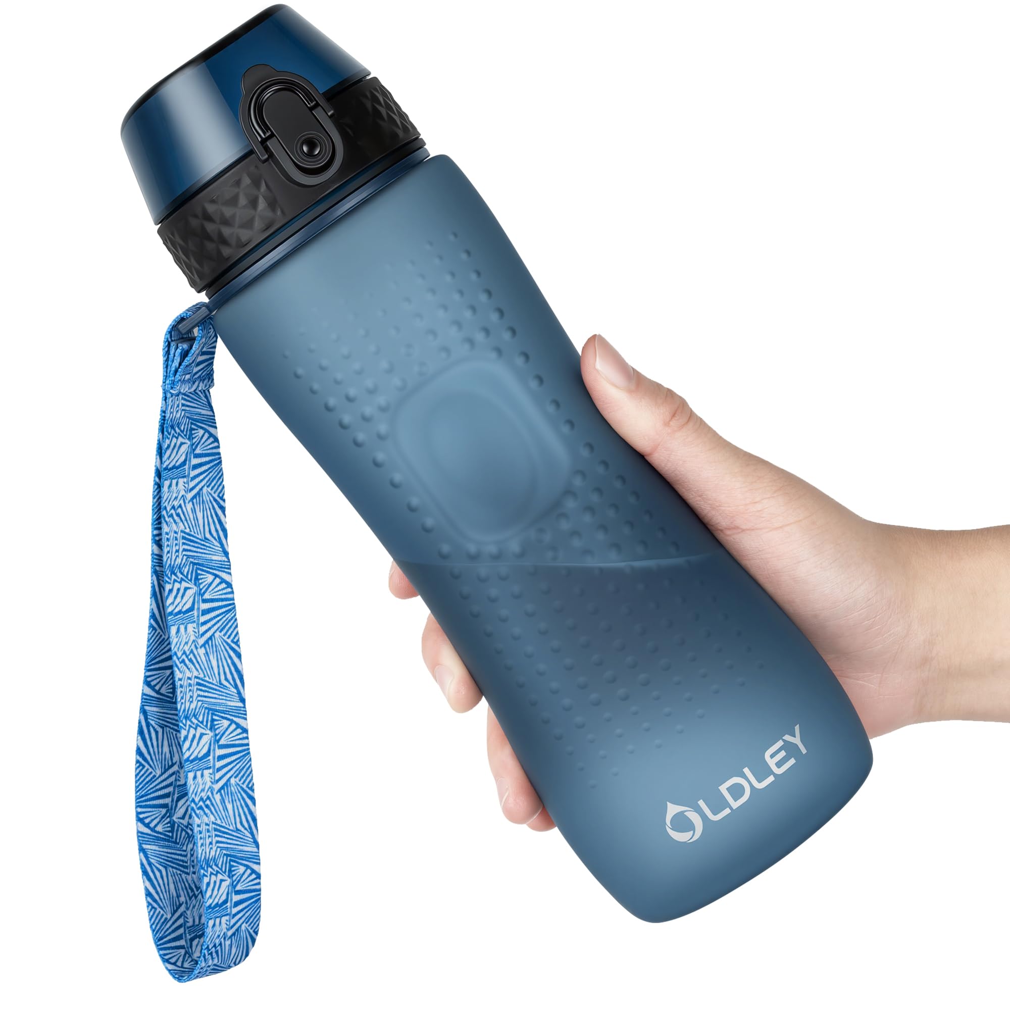 OLDLEY 750ml/25oz Water Bottles with Straw BPA Free Tritan Water Bottles for Gym School Sports Outdoor Leakproof Time Markings Durable Drink Bottles for Adult Kids Women Men (Navy Blue) — image 1