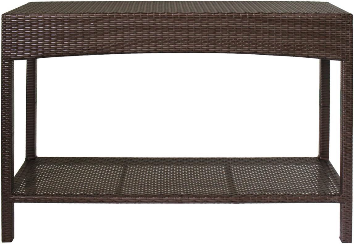 MA-04 Outdoor Indoor Wicker Garden Patio Pool Towel Shoe Shelf Multipurpose Console Rack, Brown