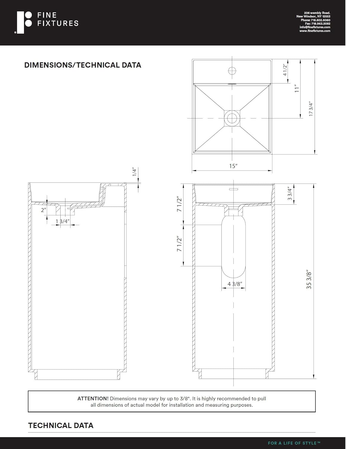 Springhill Collection Pedestal, Elegant Square Shaped Pedestal Sink, White High Gloss, Centerset Faucet Hole, Solid Surface