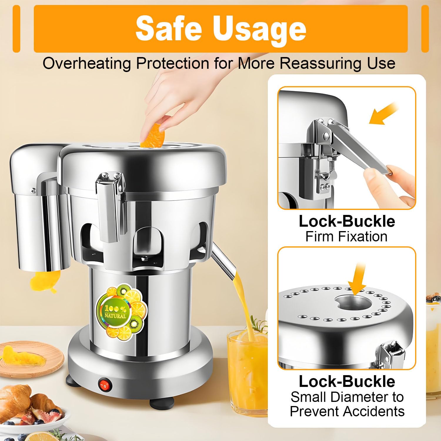 Extracteur de jus électrique pour Fruits et légumes, centrifugeuse en Acier Inoxydable, Faible Niveau sonore, idéal pour Les Salons de thé et Les épiceries. 220V