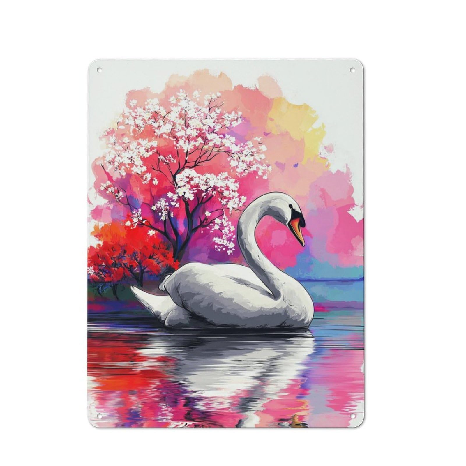 Junmoney Swan Serenity A Colorful Watercolor Scene Farmhouse Metal Sign 40X30cm, Barn Style Rustic Kitchen Decor For Cottage, Kitchen, Hallway Or Breakfast Nook
