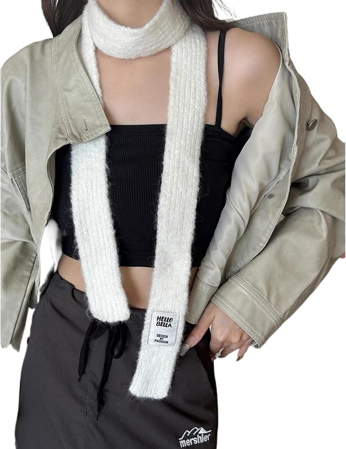 Women Winter Solid Color Scarf Dopamine Styling Neckerchief Y2k Decorative Thin Knitted Neck Guard Lightweight Knit Sca