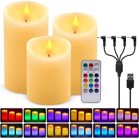 ALED LIGHT Rechargeable Candles Flickering with Remote,Flameless Candles Built-in Rechargeable Battery,RGB&Warm White Real Wax LED Candles for Home Decoration,Christmas,Party