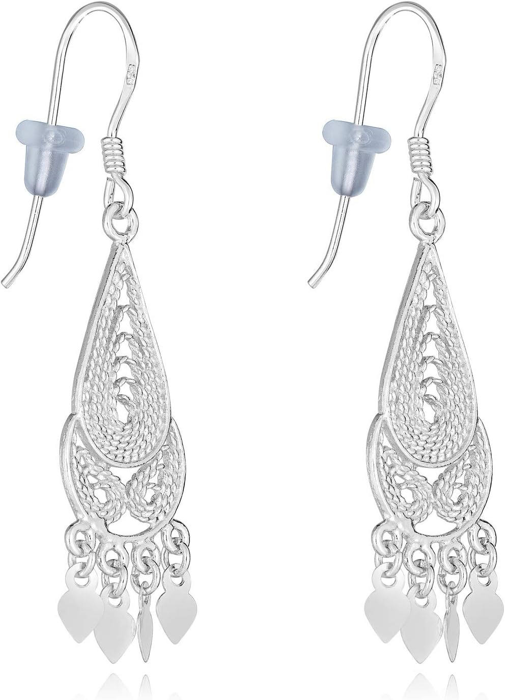 AVORA 925 Sterling Silver Bohemian Teardrop Dangle Drop Earrings