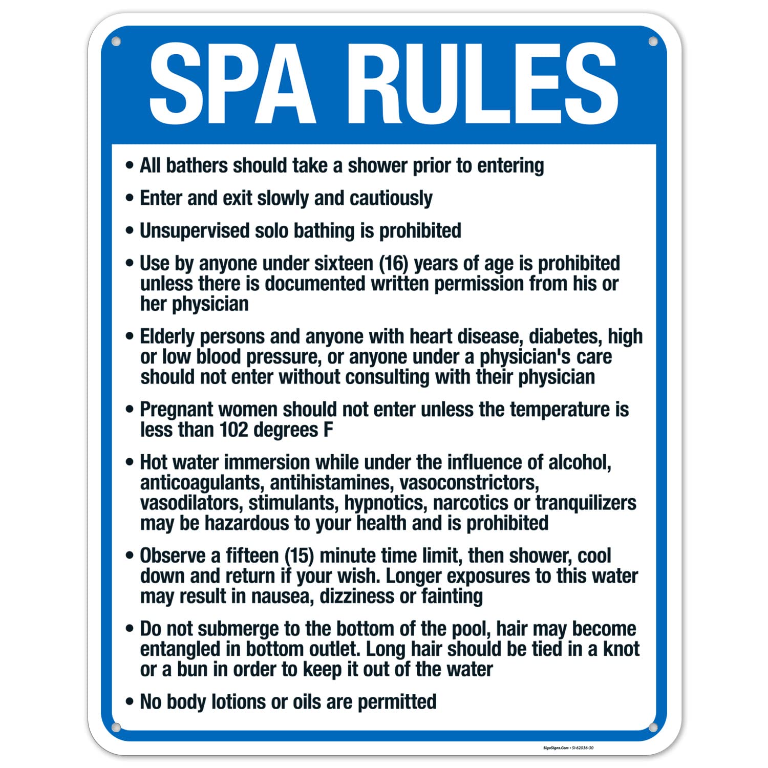 Delaware Spa Rules Sign, Complies with State of Delaware Pool Safety Code, 24x30 Inches, 55 mil Thick HDPS (high Density polystyrene), Made in USA