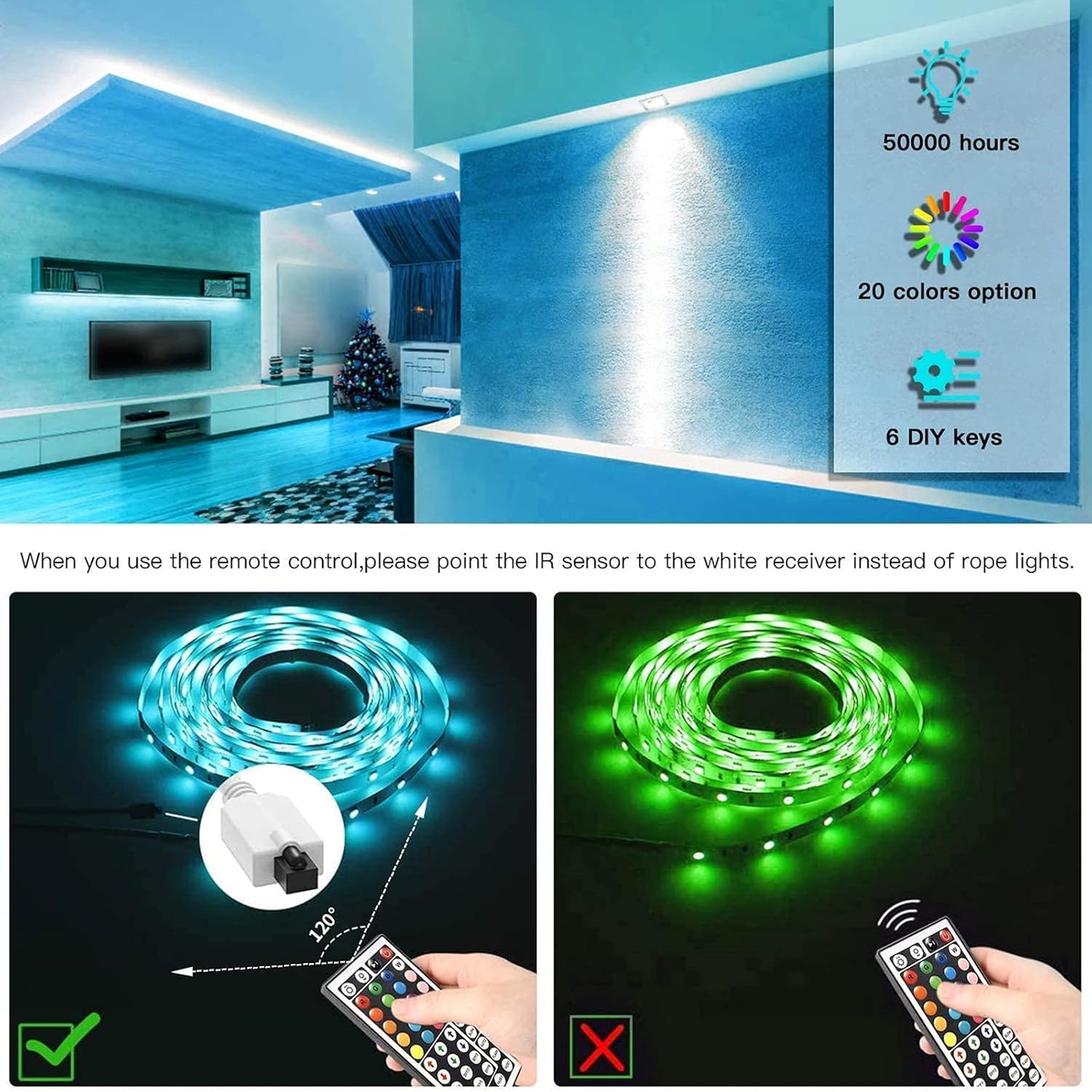Uр Tо 60% оƒƒ Miheal 98.4FT/30M,RGB LED Light Strip LEDs Bright 5050 SMD Color Changing LED Strip Lights Flexible Tape Light Kit with 44 Keys IR Remote Controller for Kitchen Home Party